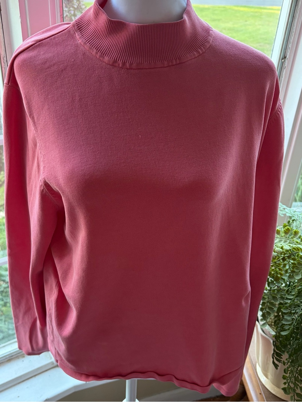 Pendleton Y2K Pink Silk Blend Mock Neck Shirt XL Ribbed Preppy Quiet Luxury